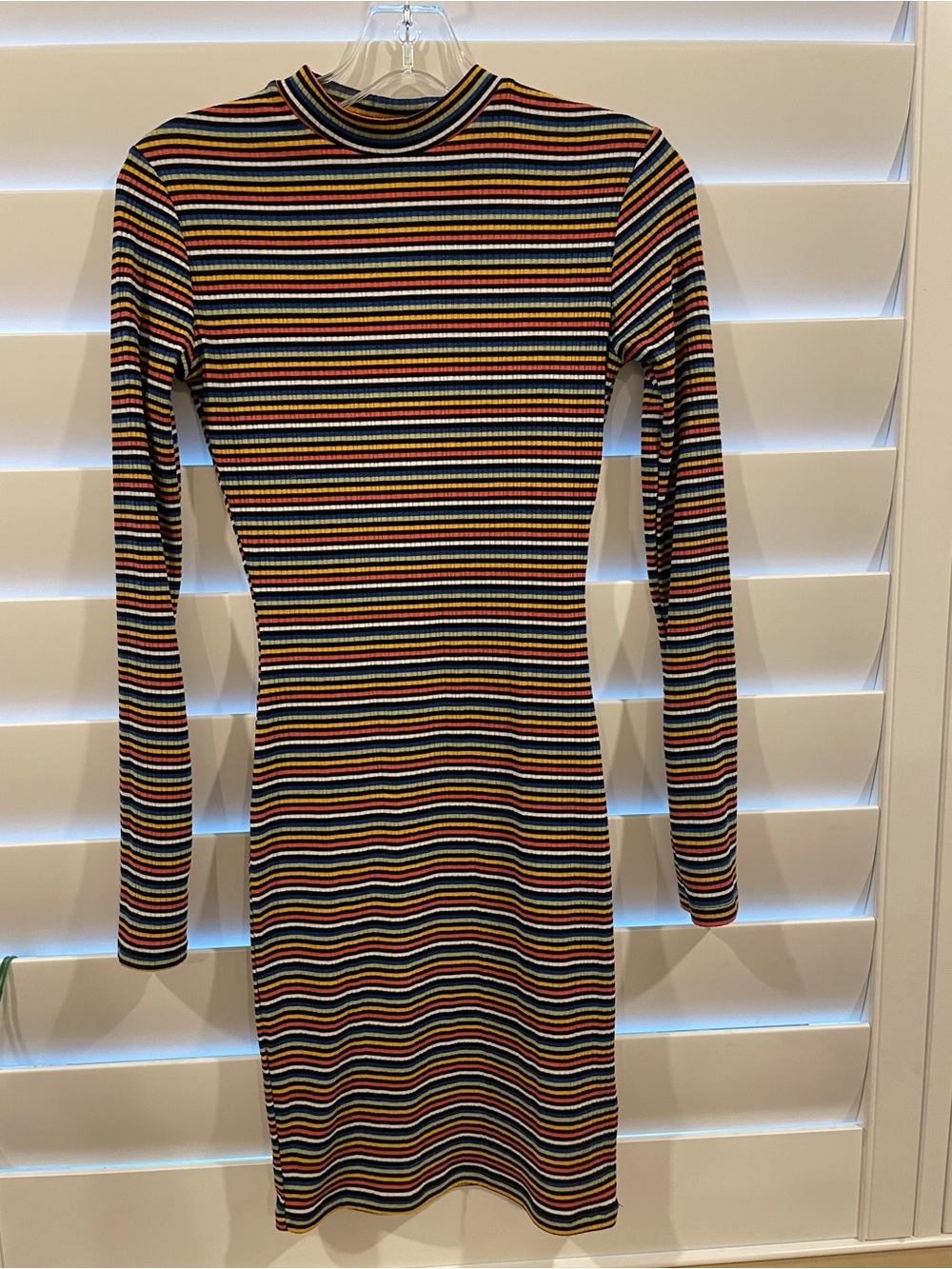 Ribbed Long Sleeve Striped Bodycon Dress - Multicolor (1.2)